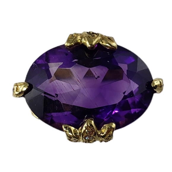 Vintage 18 Karat Yellow Gold Amethyst and Diamond Ring Size 7  JAGi Cert. #13751 - Picture 1 of 10